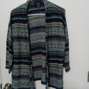 Chaps Denim Look  Aztec Long Sleeve Striped Cardigan